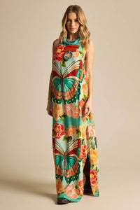 Yacamim Butterfly Print Long Dress with Adjustable Straps E12