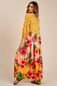 Yacamim Yellow Floral Patchwork Midi Dress