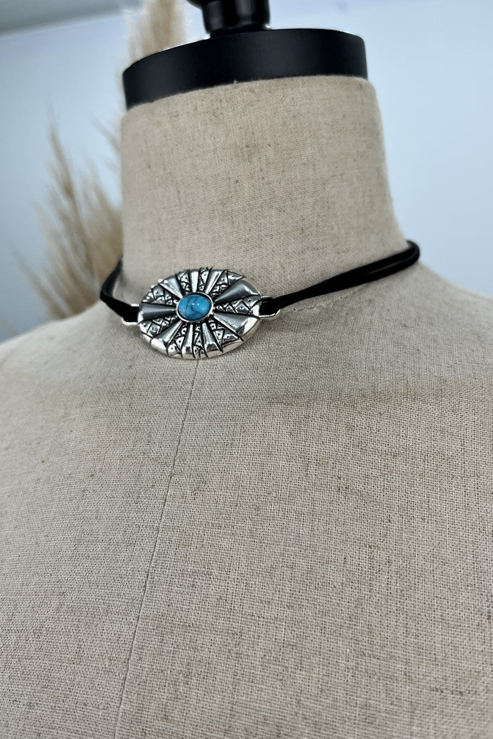 Yacamim Black Lariat Necklace with Blue Stone #212