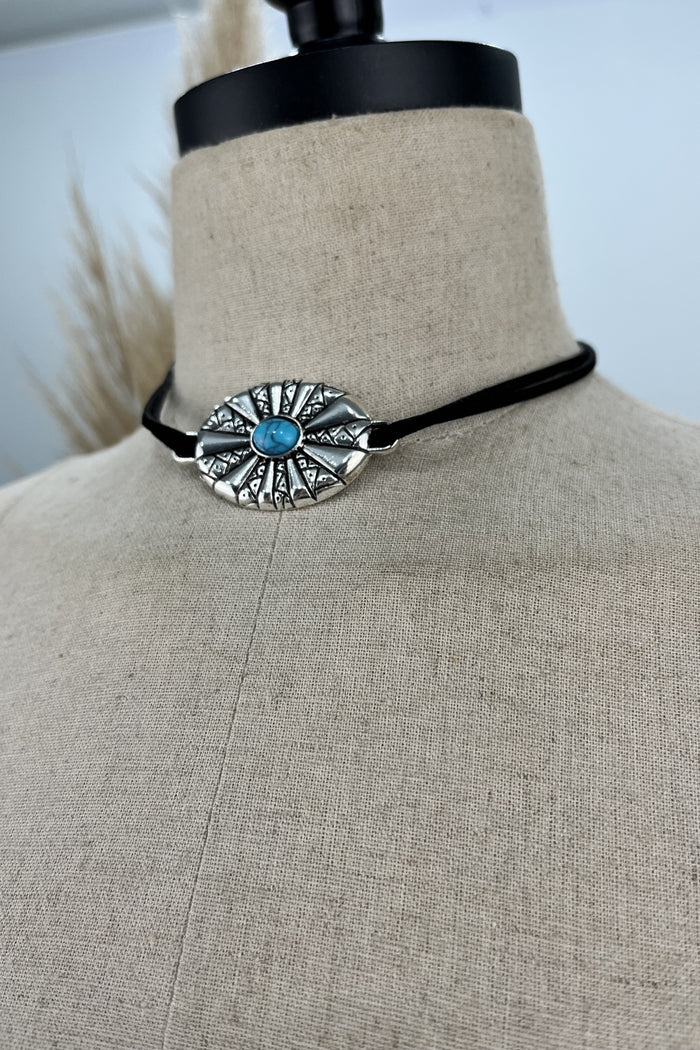 Yacamim Black Lariat Necklace with Blue Stone #212
