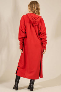 Yacamim Red Hooded Open Midi Sweatshirt