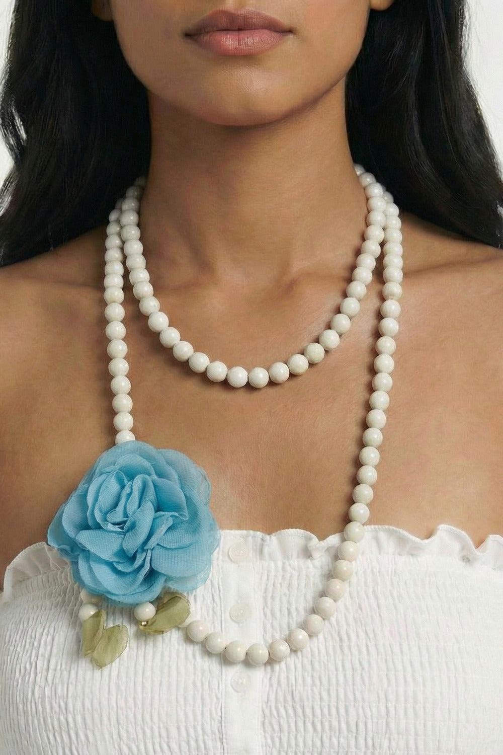 Our Lady Necklace with Light Blue Flower Yacamim #558