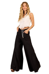 Black Viscose Linen Palazzo Pants Yacamim G10