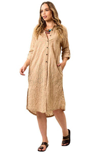 Dark Beige Embroidered Midi Shirt Yacamim N2