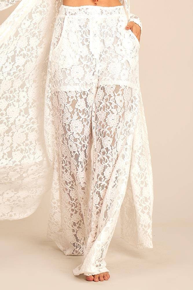 Yacamim A7 White Lace Flare Pants