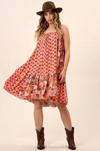 Yacamim E2 Short Salmon Patchwork Dress with Adjustable Straps