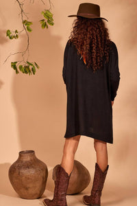 Black Yacamim Short Dress with Long Sleeves and Turtleneck
