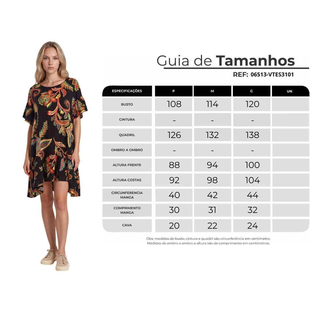 Vestido Curto Com Mangas Curtas Preto Estampado Yacamim D14