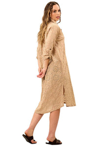 Dark Beige Embroidered Midi Shirt Yacamim N2