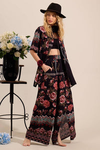 Pantaloon Pants with Button Opening Detail Black Printed Yacamim A4