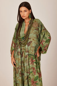 Yacamim C26 Green Patchwork Crochet Long Dress