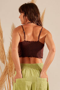 Dark Brown Drawstring Cropped Top Yacamim F4