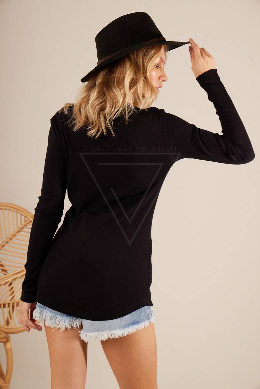 Yacamim Women's Black Basic Ribbed Long Sleeve Blouse