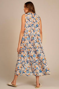 Yacamim Off-White Broderie Midi Dress with Print