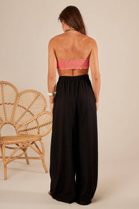 Yacamim Black High-Waisted Linen Palazzo Pants