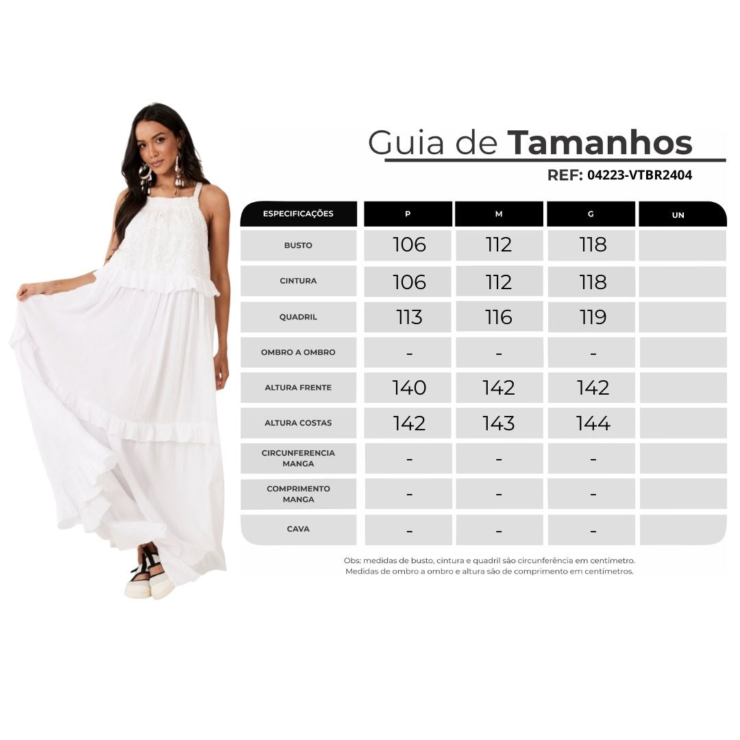 Yacamim Women's White Wide Long Dress With Straps, Lace, And Ruffles C21