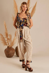 Dark Beige Linen Pantacourt Trousers Yacamim A24