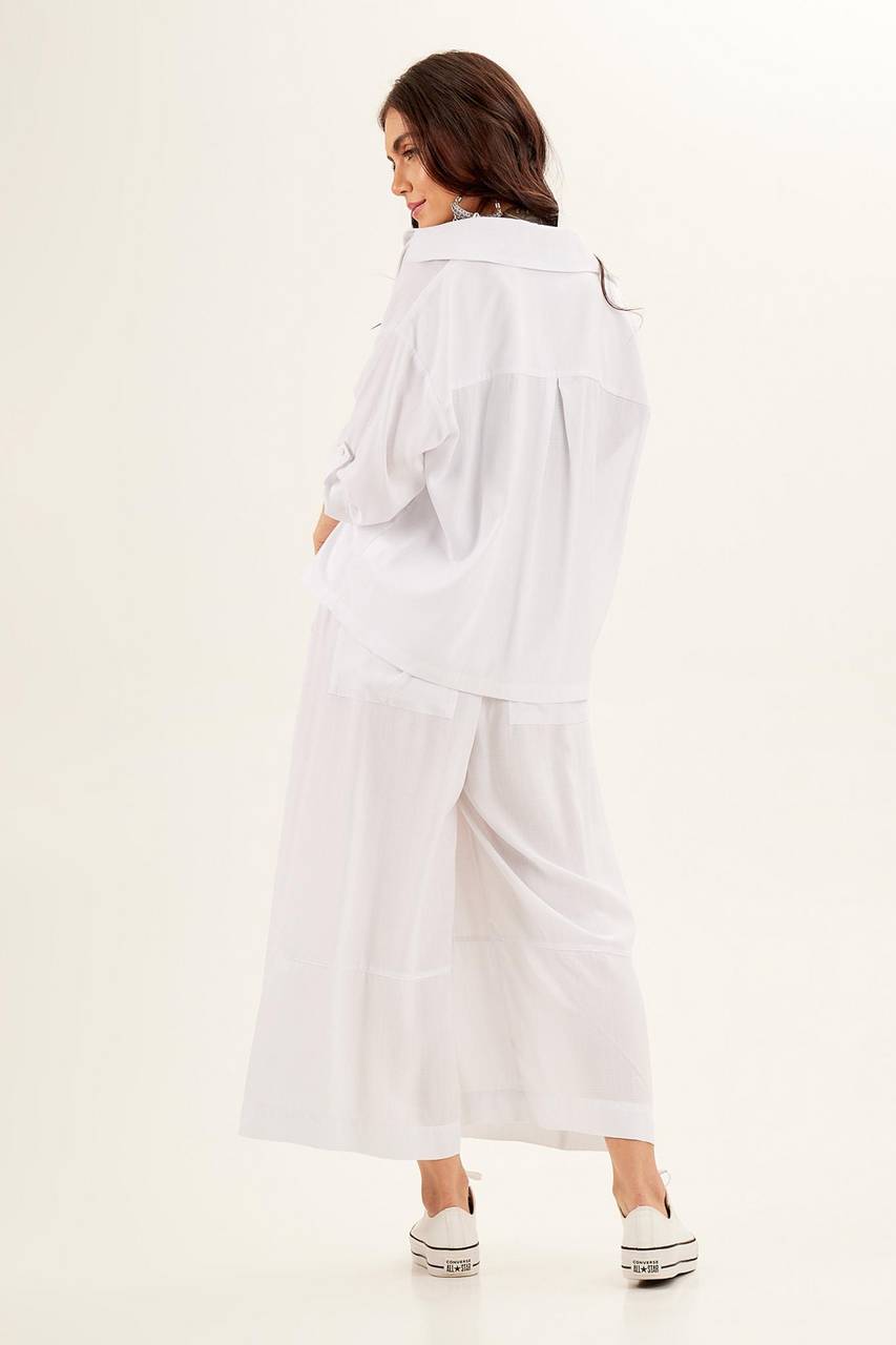 Yacamim Women's White Transparent Pantacourt Trousers with Pockets H7