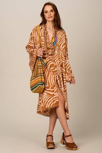 Yacamim N10 Light Brown Printed Loose Short Shirt
