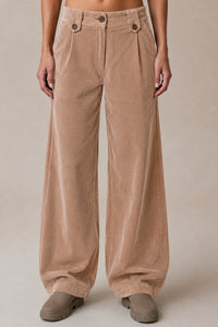 Calça De Veludo Cotelê Com Bolsos Marrom Claro Yacamim H9