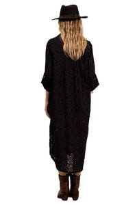 Yacamim Black Embroidered Long Chemise