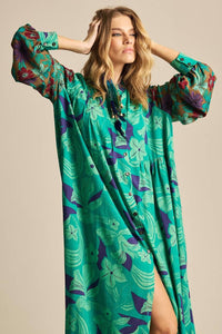 Long Patchwork Yacamim Green P4 Puff-Sleeve Shirt