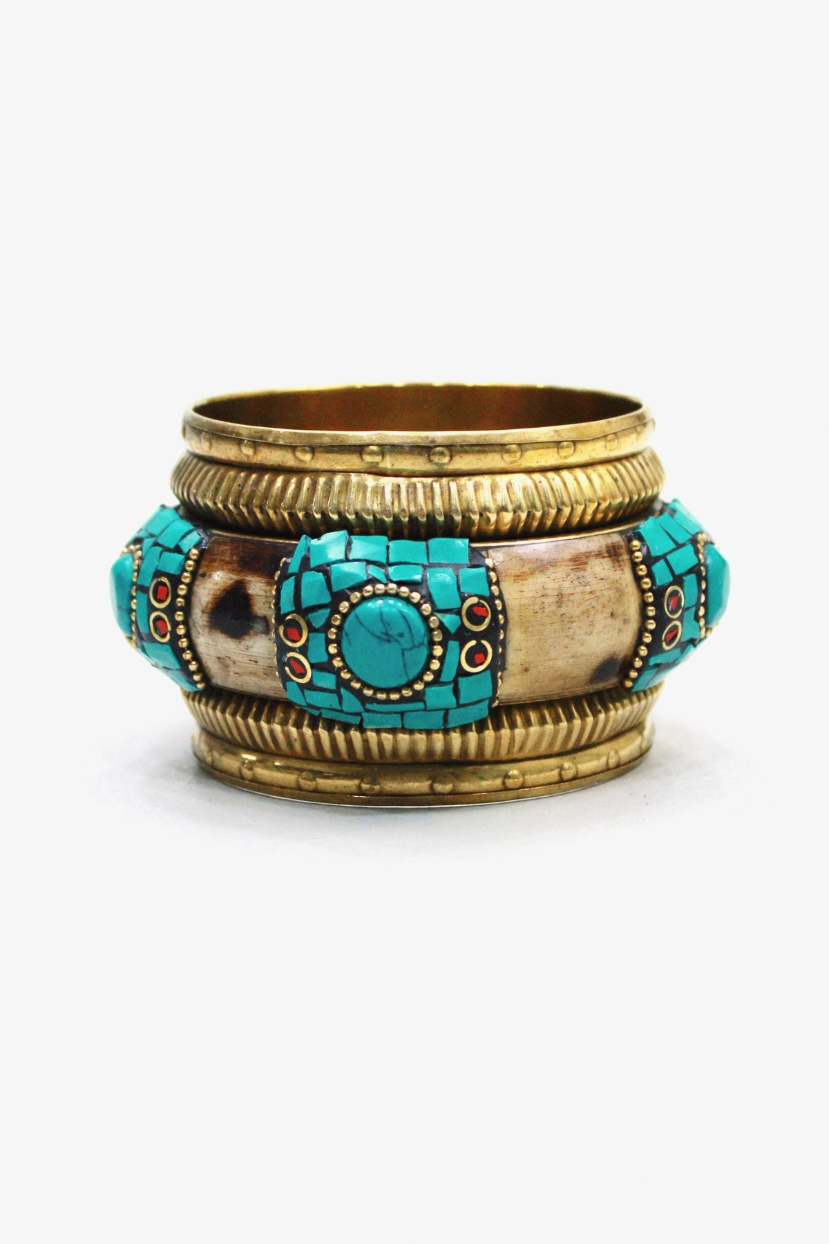 Yacamim Wide Metal Bracelet with Green Stones #449