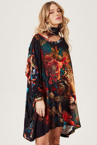 Loose Blouse with Rhinestones Exclusive Floral Leopard Print Yacamim S2