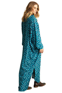 Yacamim Blue Printed Long Shirt with Pockets