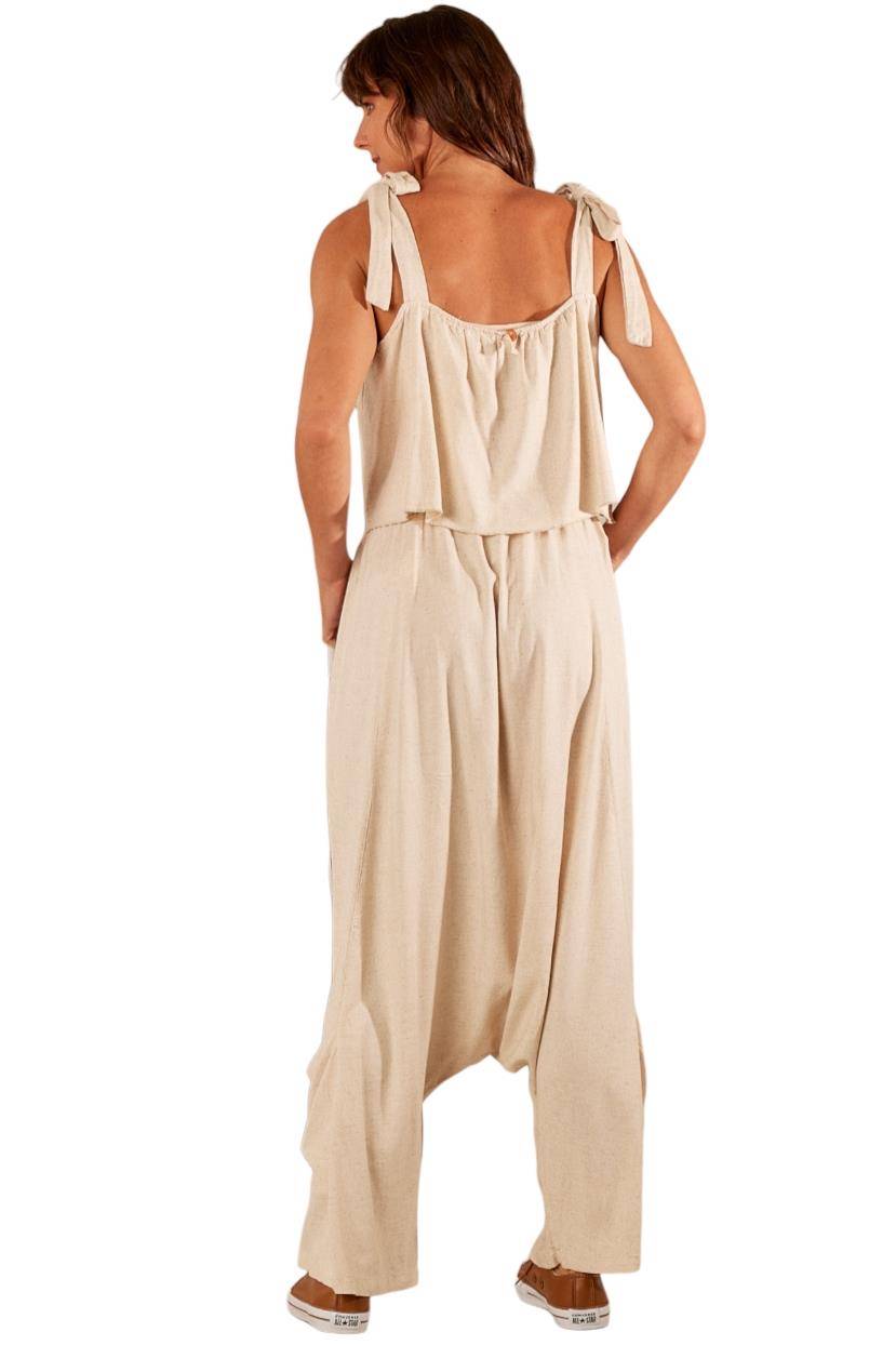 Yacamim A25 Beige Linen Sarouel Pants with Leg Pockets