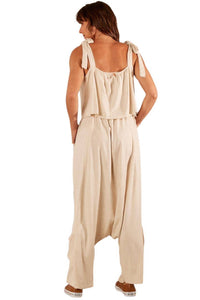 Yacamim A25 Beige Linen Sarouel Pants with Leg Pockets