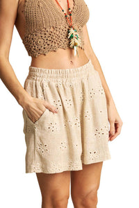 Yacamim A12 Beige Broderie Linen Shorts
