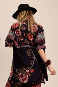 Yacamim A3 Black Printed Loose Short Sleeve Shirt