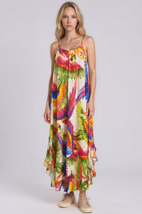 Vestido Midi Com Alças Reguláveis Bege Estampado Yacamim D30