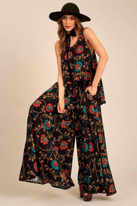 Yacamim Flared Pant Trousers in Black Print<br />