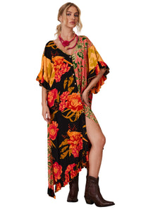Yacamim J6 Loose Orange Printed Patchwork Kaftan