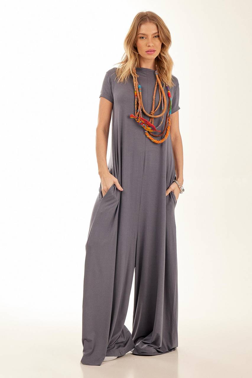 Yacamim Dark Gray Sarouel Wide-Leg Jumpsuit