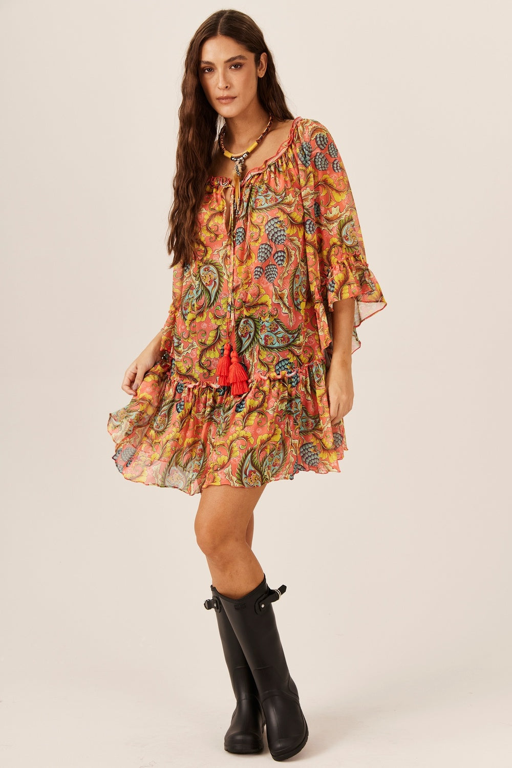 Yacamim C6 Paisley Print Tulle Dress