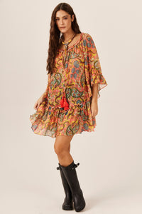 Yacamim C6 Paisley Print Tulle Dress