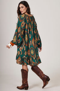 Dark Green Printed Short Dress Yacamim D14