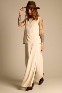 Yacamim A8 Beige A-line Long Skirt with Slits