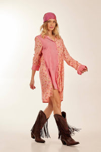Yacamim Pink Striped Patchwork Loose Long Sleeve Shirt
