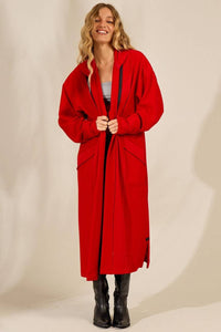 Yacamim Red Hooded Open Midi Sweatshirt