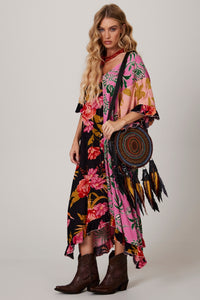 Yacamim J2 Loose Kaftan with Printed Rose Patchwork