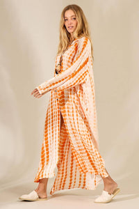 Yacamim Digital Tie Dye Print Long Orange Shirt