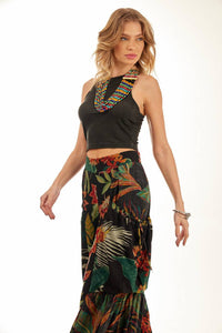 Black Patchwork Yacamim Palazzo Pants with Side Pockets