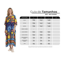 Kaftan Amplo Midi Decote Canoa Azul Marinho Estampado Yacamim J9
