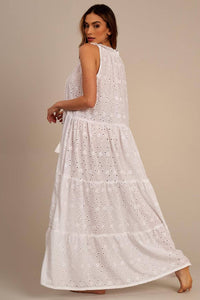 Yacamim D1 White Broderie Sleeveless Long Dress