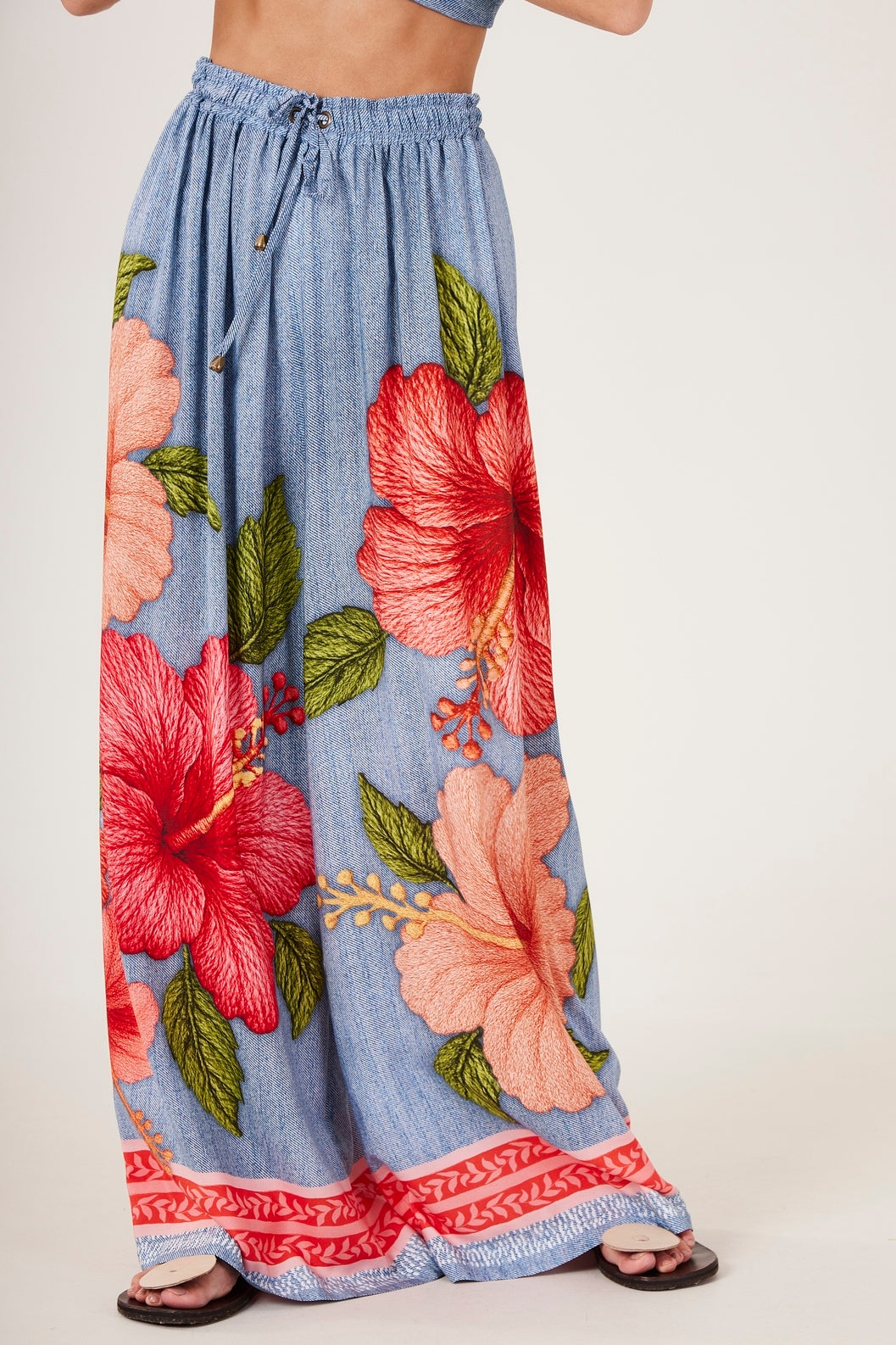 Yacamim Blue Floral Print Palazzo Pants A34