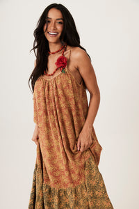 Olinda Midi Dress 100% Cotton Brown Patchwork Yacamim E20
